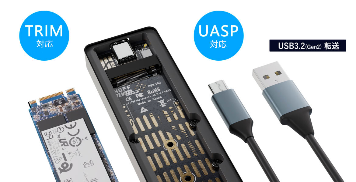 USB3.2 Gen2で最大10Gbps高速転送